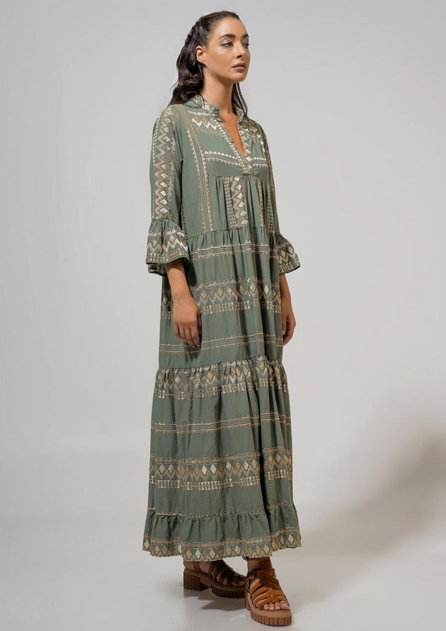 Φόρεμα maxi , μακρυμάνικο με κέντημα