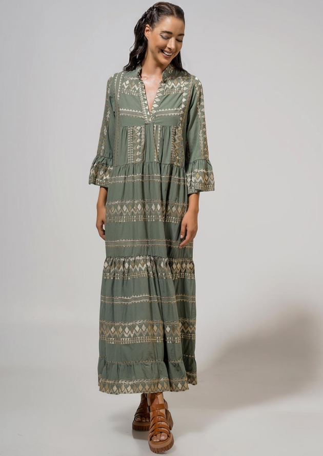 Φόρεμα maxi , μακρυμάνικο με κέντημα