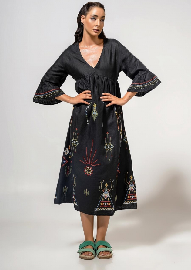 Φόρεμα midi 3/4 μανίκια