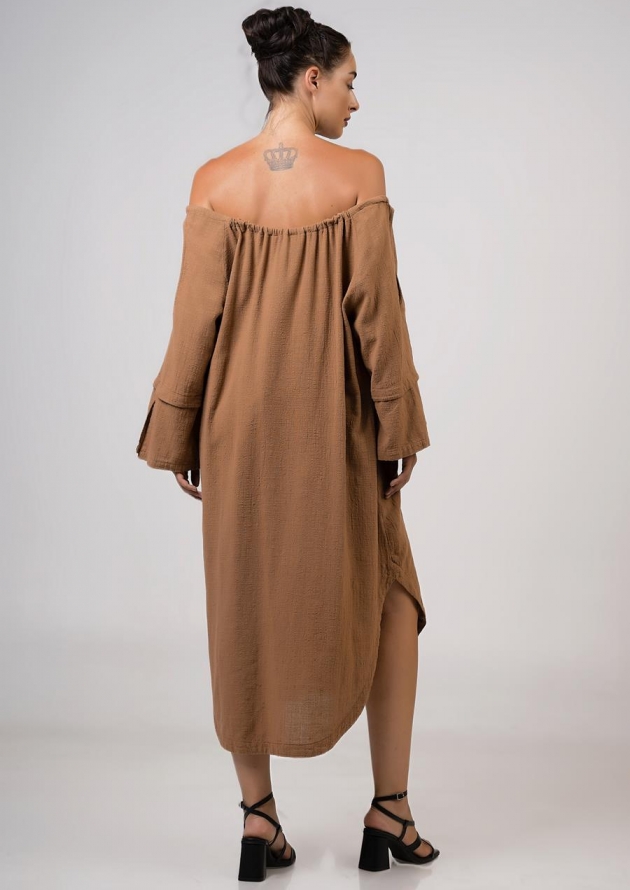 Φόρεμα ασύμμετρο με παρτούς ώμους