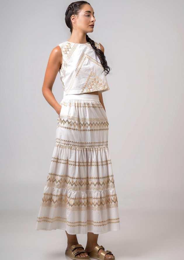 High-Waisted Skirt with Embroidery